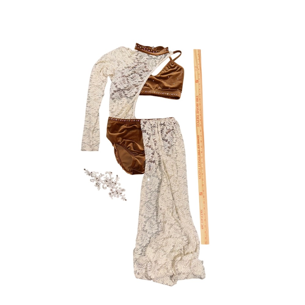 Reverence Brown Velvet Ivory Lace Lyrical Contemporary Dance Costume Adult Med